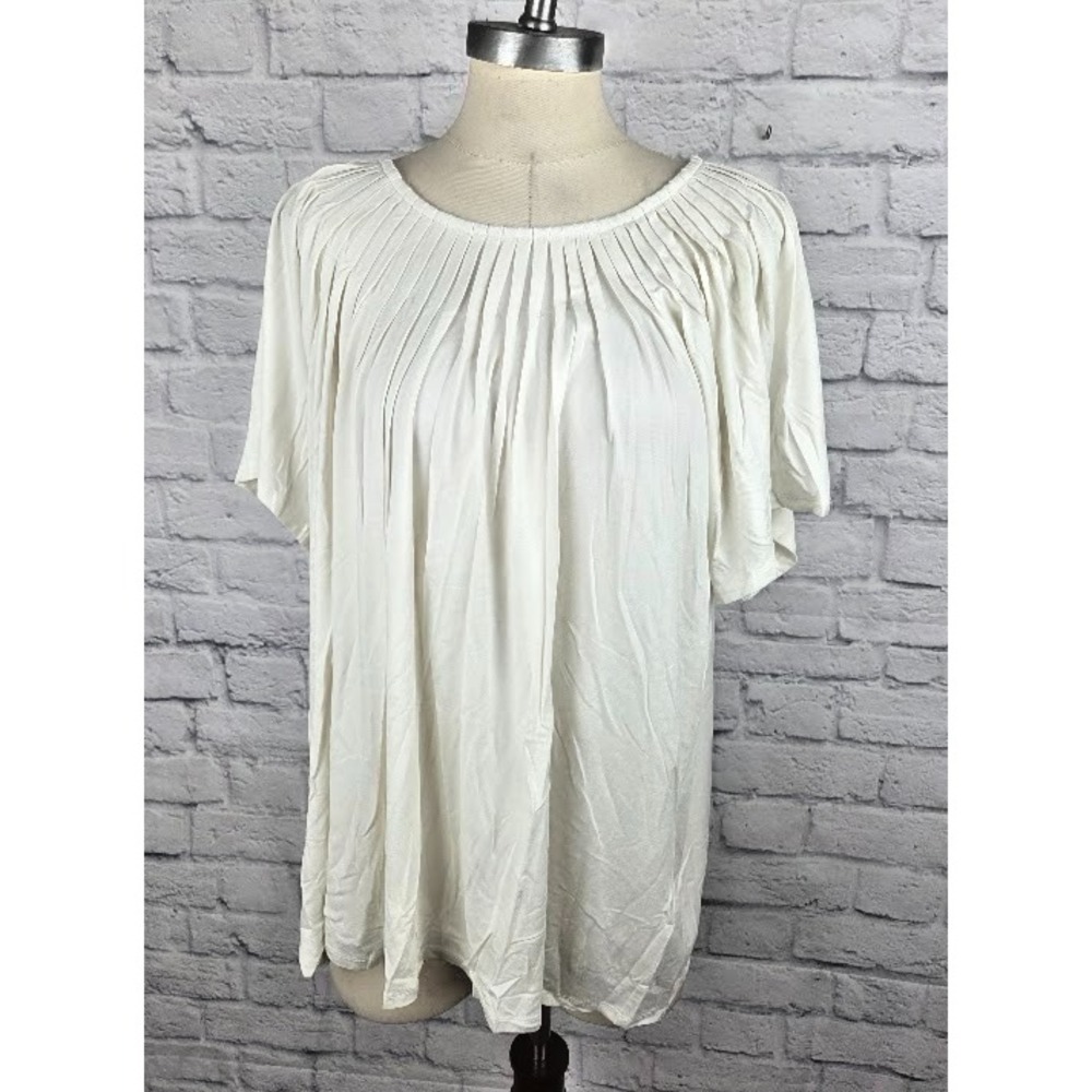 Style & Co Plus Size Pleat-Neck Top Natural Cream Size 4X Short Sleeve